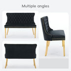 Velvet Double Dining Loveseat Bench with Wing Back, Tufted Upholstered 2-Seat Design,Golden Stainless Steel Legs, Modern Mid-Century Accent Seating for Dining Room, Kitchen, or Entryway (Black)