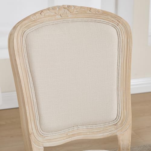 Kmax French Dining Chairs Set of 4, Farbric Upholstered Dining Chairs with Elegant Curved Legs High Back Armless Kitchen Chairs Side Chairs for Dining Room Restaurant - Linen, Beige/Natural Legs
