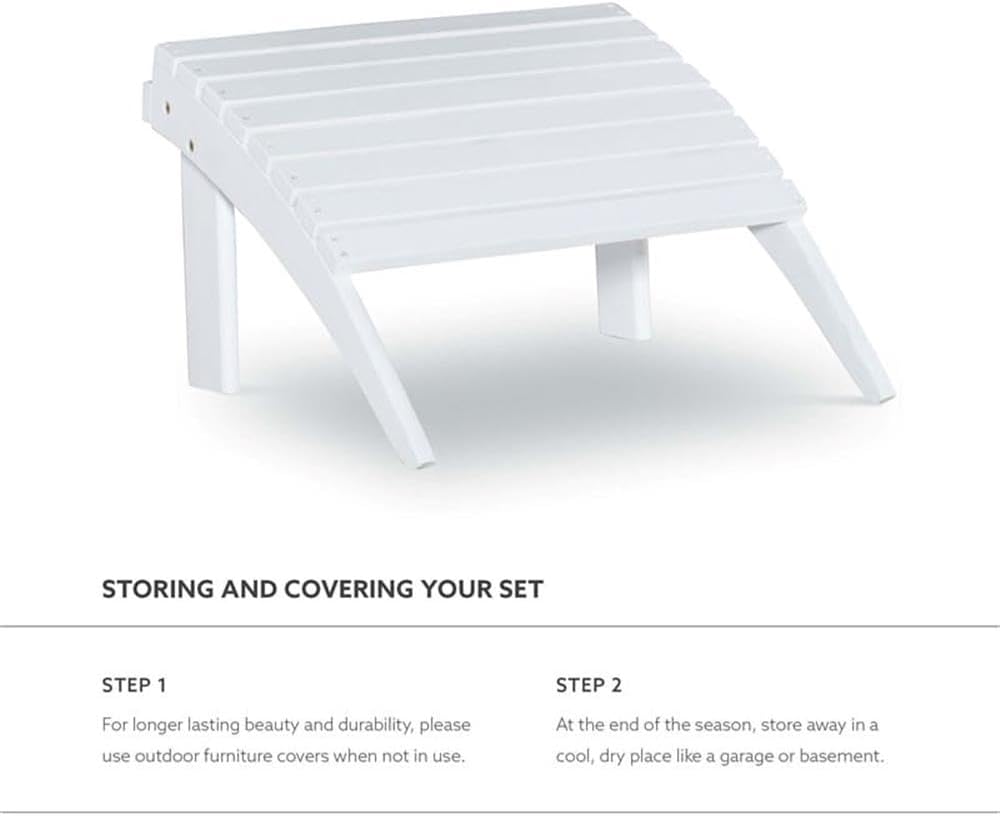 Outdoor Ottoman, Solid Wood and Acacia, White Finish, 21.6" W x 21.06" D x 13.7" H, Sturdy Transitional Patio Footrest, Ideal for Adirondack Chair or Outdoor Furniture Use