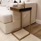 Urbandi C Shape Rustic Side Table for Living Room Couch Tray, Nightstand for Bedroom, End Table, Made in USA from Solid Pine Wood and Strong Metal Base, Comes Fully Assembled (Gold/Jacobean)
