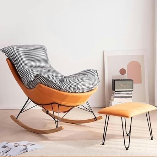 Comfortable Reclining Rocking Chair with Ottoman, Ergonomic High Lazy Sofa for Bedroom, Living Room, Balcony