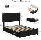 Garvee Full Size Bed Frame, Linen Bed Frame with 4 Storage Drawers, Black
