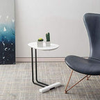 Telephone Table, C-Nordic Wood Side Table,Living Room Sofa Telephone Table,Elliptical Side Table,Iron Small Coffee Table,2 Colors(Color:White,Size:18.8911.8122.63in)