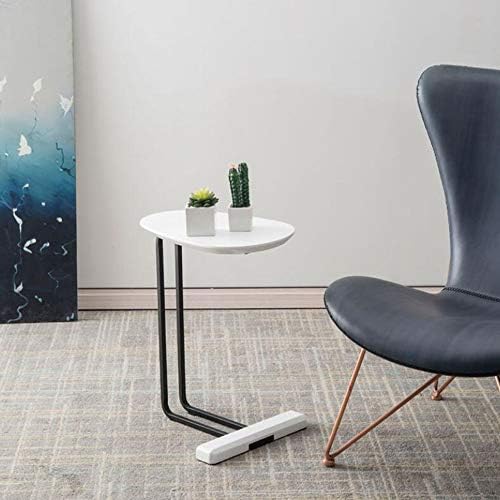 Telephone Table, C-Nordic Wood Side Table,Living Room Sofa Telephone Table,Elliptical Side Table,Iron Small Coffee Table,2 Colors(Color:White,Size:18.8911.8122.63in)