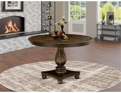 FE2-07-TP Ferris Dining Table - a Round Wooden Table Top with Pedestal Base, 48x48 Inch, Distressed Jacobean