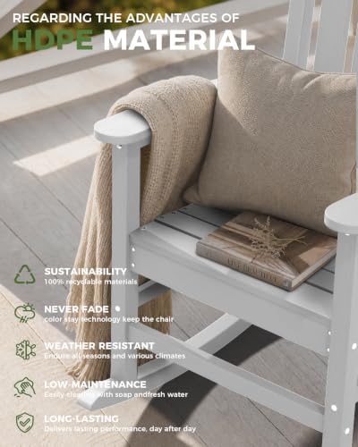 Outdoor Rocking Chair, HDPE Patio Rocking Chair, All Weather,White | Relax in Every Gentle Rock,Create Comfort Wherever You Love,Enjoy Your Me Time,Withstand Changing Seasons,Timeless Style