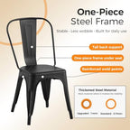 Metal Dining Chairs with Backrest, Stackable, Matte Black, 6 Pack | Easy Assembly, Non-Slip Feet, 330 lb Capacity, Kitchen, Restaurant, Cafe, Pub, Covered Patio