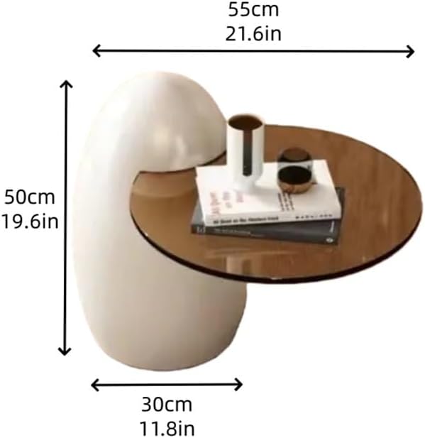Modern PE Plastic Coffee Table, Nesting End Table with Glass Top, Egg-Shaped Side Table for Living Room, Bedroom, Small Spaces