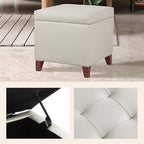 Leather Ottoman with Storage Beige-Grey Square Storage Ottoman | 18" Square Tufted Footstool Cube with Hinged Lid Upholstered Foot Rest Stool for Living Room, Bedroom & Entryway