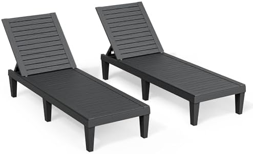 NUNU LAB Outdoor Chaise Lounge Chairs Set (Black, 2pcs) | 5-Positions Adjustable, HDPE Resin, All-Weather, Ideal for Patio, Garden, Poolside, Beach. Sunbathing Recliner, Tanning Chair