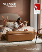 VASAGLE Storage Ottoman Bench with Stitching, PU Leather, Entryway Bedroom | Ottoman Bench, Mid-Century Modern, with Stitching, Bedroom, Living Room, Caramel Brown, EKHO Collection ULOM075K01