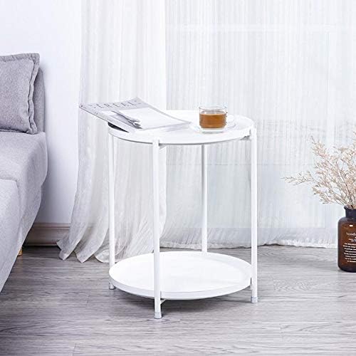 Telephone Table, Tray Metal End Table,Side Table Round Tray,Removable Tray Outdoor & Indoor Drink,Snack Coffee Table,Telephone Table,3 Colors,2 Layers (Color:White,Size:1