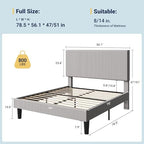 Allewie Full Bed Frame, Corduroy Tufted Headboard, Light Grey