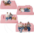 Futon Sofa Bed with Pillow, 3-in-1 Sleeper Sofa Bed with Removable Cover | Convertible Floor Sofa Bed with Memory Foam Filled, No Assembly Couch for Living Room, Bedroom（Pink King）