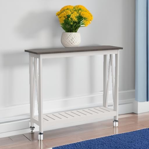 ChooChoo Farmhouse Console Table, Narrow Sofa Table for Entryway, 40 Inch | Rustic Entryway Table for Living Room, Hallway, White