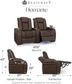 Seatcraft Diamante Home Theater Seating Brown Row of 2 | Italian Leather, Wall Hugger, Zero Gravity, Powered Headrest, Power Recline, Zero Gap, USB charging