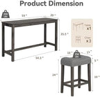 59" Counter Height Bar Table Set with Power Outlet, Industrial Breakfast Table with 3 Padded Stools, 4 Piece Bar Table and Chairs Set for Living Room, Dining Room, Dark Gray