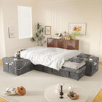 Modular Sectional Sleeper Sofa with Pull Out Bed, 108 Inch U Shaped 7 Seat Couches for Living Room, Chenille Fabric Cloud Couch Bed with Storage & Reclining Backrest, USB Charging, Grey