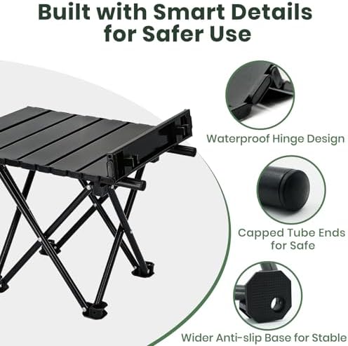 2 Pack Camping Table Foldable, Portable Folding Beach Table, Black-S | Ultralight, Metal, with Carry Bag, Small for Outdoor Travel & Picnic, BBQ, Cooking, Festival, Boat, Home Use