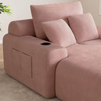 69” Oversized Chaise Lounge Chair Indoor, Soft Floor Chaise Lounge Reading Chairs with 4 Side Pockets and 2 Cup Holders, Comfy Corduroy Sleeper Sofa Bed for Living Room Bedroom, Pink