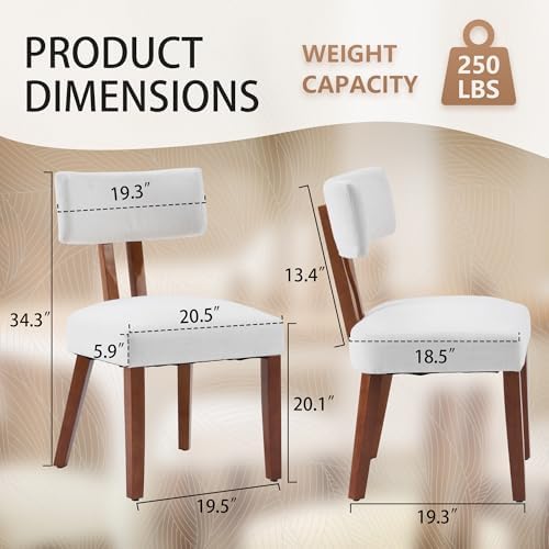 MOJAY Dining Chairs Set of 4, Mid Century Modern Kitchen Chair Linen Fabric Side Chairs with Curved Backrest for Kitchen, Dining Room, Restaurant, or Patio, Off-White