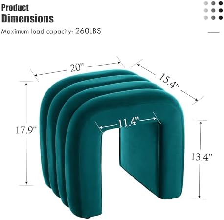 Flouki Small Ottoman Set of 2, Vanity Stools with Aesthetic Channel Tufted, Ottoman Foot Stool for Entryway, Upholstered Foot Rest Extra Seat for Living Room (Teal)