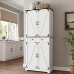ELYKEN 72" Kitchen Pantry Storage Cabinet with Drawer, 3 Pull Out Shelves | 8 Door Shelves, Tall Pantry Cabinet Organizer, Farmhouse Kitchen Hutch, Pantry Storage Shelves, Dining Room, White