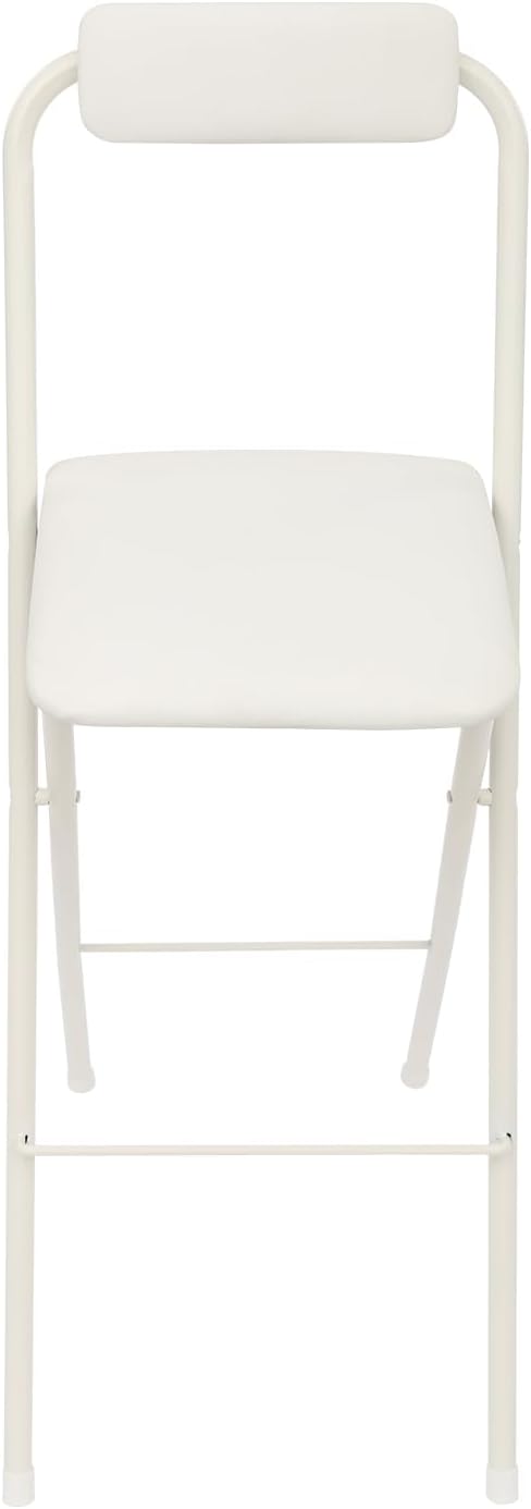LOYALHEARTDY 1 Pcs Folding Stool, 29.5 in Folding Counter Height Bar Stool with Backrest Cushioned Padded Folding Stool Portable Bar Stool for Camping Kitchen Home Office (White, 29.5 in)