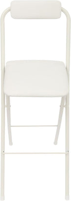 LOYALHEARTDY 1 Pcs Folding Stool, 29.5 in Folding Counter Height Bar Stool with Backrest Cushioned Padded Folding Stool Portable Bar Stool for Camping Kitchen Home Office (White, 29.5 in)