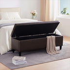 HUIMO Faux Leather Storage Ottoman Bench 50.3 Inch Extra Long PU Upholstered Bedroom Bench with Large Storage Space for The Living Room, Entryway, Bedroom Hold Up to 300lbs (Brown)