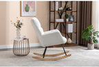 Rocking Chair, Upholstered Teddy Fabric Glider Chairs, Lounge Accent Armchair with Thick Cushion and High Backrest, Accent Rocking Chair for Bedroom, Living Room, Ivory