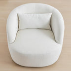 KINWELL 34" W Sherpa Swivel Barrel Accent Chair with Pillow, Cream