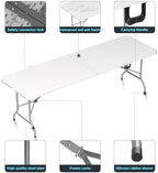 Folding Table Picnic Table, 8 ft Camping Table with Handle and Safety Locks | Foldable Portable Dining Table, Heavy Duty HDPE Plastic, Indoor Outdoor for Camping, Picnic and Party