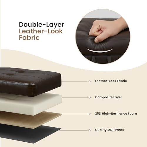 Simple Deluxe Ottoman with Storage Bench Chair, 28.5" L x 19.5" W x 17.5" H Foot Rest Stools with Synthetic Leather,Ottoman Storage Chest Box with Padded Seat for Bedroom, Living Room, Entryway,Brown