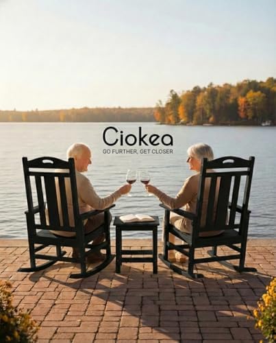 Ciokea Oversized Outdoor Rocking Chair, 380lbs Heavy-Duty Large Patio Rocker, Weather Resistant & Anti-Fade Porch Chair, High Back Cozy Rocking Chair for Outside, Fire Pit, Deck, Garden, Black