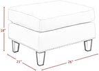 BOWERY HILL Solid Wood Frame Ottoman, Teal Fabric Upholstery, Nail Head Trim, 18" H x 26" W x 21" D, Compact Design, Lightweight, Modern Living Room Accent Piece, Supports Up to 500 lbs