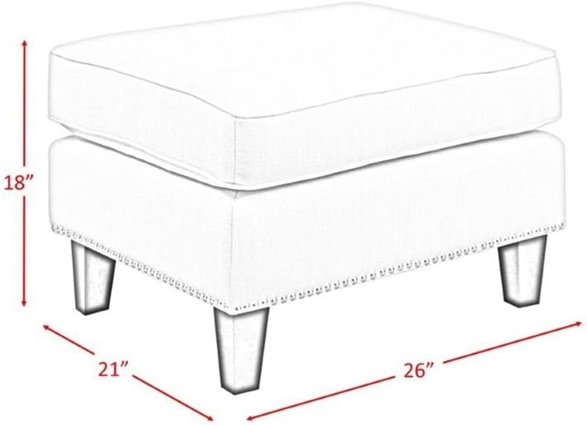 BOWERY HILL Solid Wood Frame Ottoman, Teal Fabric Upholstery, Nail Head Trim, 18" H x 26" W x 21" D, Compact Design, Lightweight, Modern Living Room Accent Piece, Supports Up to 500 lbs