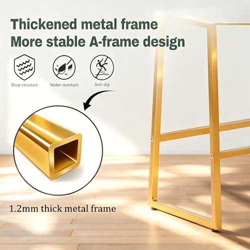 RNKSFX White & Gold Counter Height Bar Stools Set of 3 for Kitchen Counter Backless Kitchen Island Barstools with Upholstered Faux Leather Seat and Gold Base Modern 24 inch Bar Chairs No Back