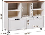 39.3" Farmhouse Wood File Cabinet with Wheels,Small Home Office Storage,Rolling File Cabinet with 2 Drawers for Legal/Letter/ A4 Size