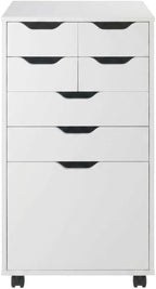 Furnifact White Tall Mobile Storage Cabinet, Multi-Storage Rolling Pantry, Contemporary Design, Durable Steel Frame, Easy Mobility and Spacious Organization