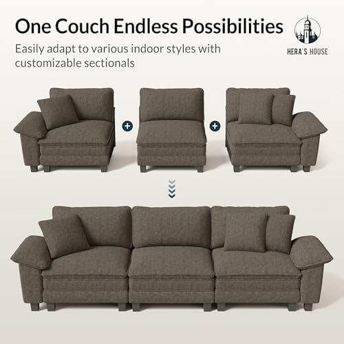 HERA'S HOUSE 158" Oversized Modular Sectional U Shaped Sofa,Chenille Ash | 6-Seater Living Room Couches, Wider Armrest and Deep Seat, Comfy Cloud Couch with Ottoman, Light Gray