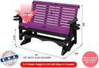 5 FT Purple Amish-Made Porch Glider – 1000 lb Heavy-Duty Poly Lumber wood Roll Back Glider – USA Crafted HDPE Outdoor Seating Furniture - Stainless Steel Hardware – Smooth, Quiet Glide - CupHolders