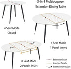 Round to Oval Extendable Dining Table for 4-8, 43" -75" Expandable Kitchen Table with Dual Extension Leaves, White Tabletop & Black Metal Legs, Space-Saving Modern Dining RoomTable, Easy Assembly