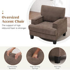 Modern Upholstered Living Room Chairs, Accent Chair with Storage Armrest, Comfy Large Armchair, Fabric Single Sofa ReadingChair for Bedroom, Dark Brown