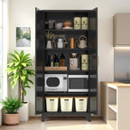 5-Tier Metal Pantry Cabinet, 71" Tall Storage Cabinet with Arched Doors & Adjustable Shelves, Steel Freestanding Utility Cupboard, Black