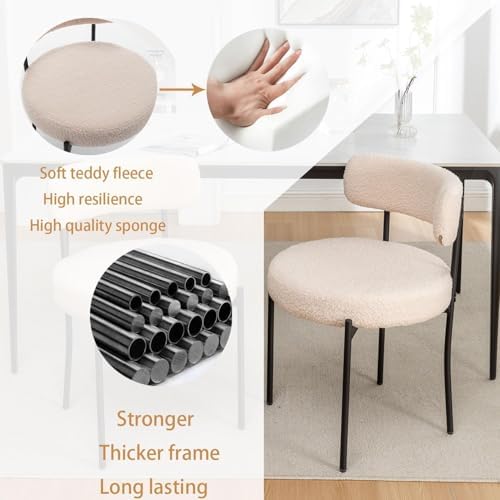 Riknuxi Boucle Dining Chairs Set of 4, Upholstered Dining Room Chairs Beige | Modern Kitchen Chairs with Curved Back, 4" Upholstery, Metal Legs, Easy Clean, for Dining Room/Restaurant/Kitchen