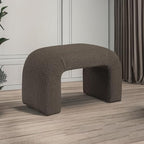 Meridian Furniture 169Brown Niagara Collection Modern | Contemporary Boucle Fabric Upholstered Bench with Rich Brown Boucle Fabric, Curved Contemporary Design, 28" W x 15.5" D x 17.5" H, Brown