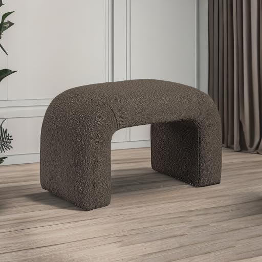 Meridian Furniture 169Brown Niagara Collection Modern | Contemporary Boucle Fabric Upholstered Bench with Rich Brown Boucle Fabric, Curved Contemporary Design, 28" W x 15.5" D x 17.5" H, Brown
