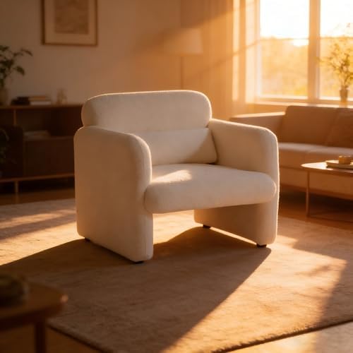 33.86" Accent Chairs, Modern Velvet Fabric Arm Chair Comfy Upholstered Armchair Leisure Single Sofa Chair with a Waist Pillow for Bedroom, Office and Living Room (Beige)