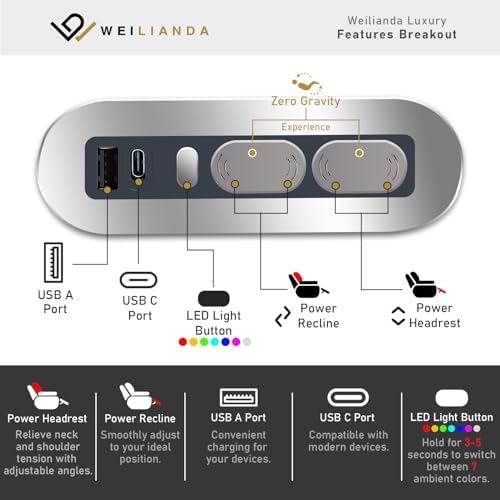 Weilianda Home Theater Seating, Top Grain Leather Movie Theater Chair | Black Row of 1, Zero Gravity, Power Headrest, Tray Table, Electric Reclining Seat for Media Room